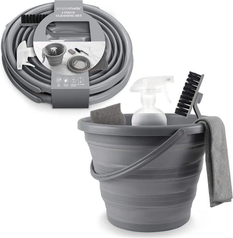 Simplemade Collapsible Bucket Cleaning Set - Includes 2 Foldable Buckets, Spray Bottle, Rag, Scrubbing Brush and Sponge - Holds Up to 10 liters, Easy Storage, All-Purpose Cleaning Solution - Image 1
